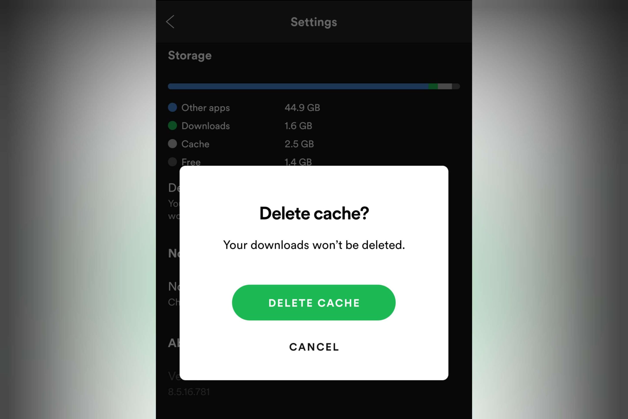 Spotify - Delete cache